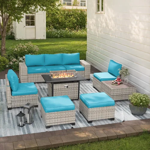 Vista 59 de Muebles de patio al aire libre conjunto PE mimbre ratán al aire libre sofá seccional Gris