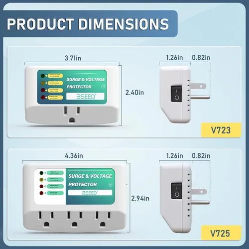 Vista 4 de BSEED Protector de sobretensiones de salida única para refrigerador, protector de voltaje con indicadores de luz para TV, PC, lavadora y otros