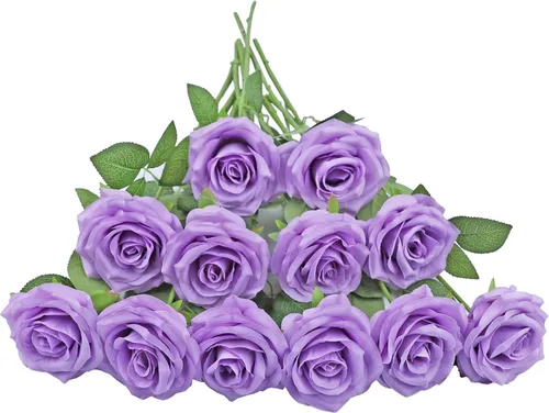 Vista 13 de Flores artificiales de rosa, rosas artificiales, rosas de seda, rosas falsas de aspecto real con tallos para manualidades, ramos de boda, centros