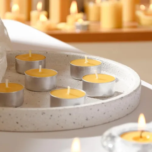 Vista 7 de Paquete de 9 velas de cera de abeja pura en vasos de aluminio, 4-5 horas de tiempo de combustión, mecha de algodón sin plomo, velas naturales sin