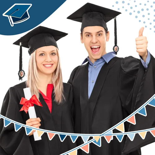 Vista 2 de Sureio 20 dijes de graduación para fotos 2026 con diseño de gorra de graduación conmemorativa con borlas, cadenas de fotos antiguas personalizadas