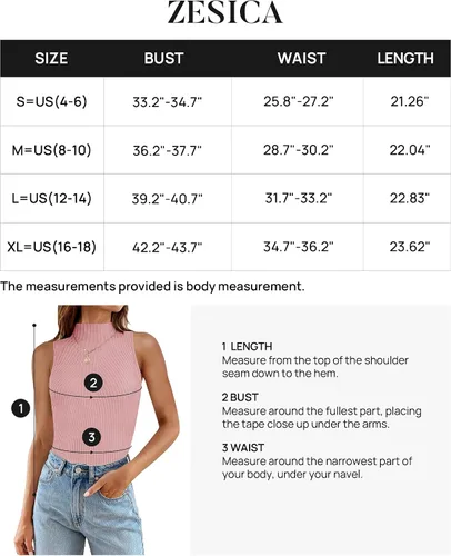 Vista 6 de ZESICA Camisetas sin mangas de verano para mujer, cuello de tortuga, de punto acanalado, ajustadas, básicas, casuales