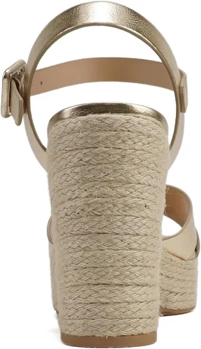 Vista 2 de Soda "NOBLE" Sandalias de cuña con punta cuadrada abierta y correa al tobillo con correa en el tobillo para mujer