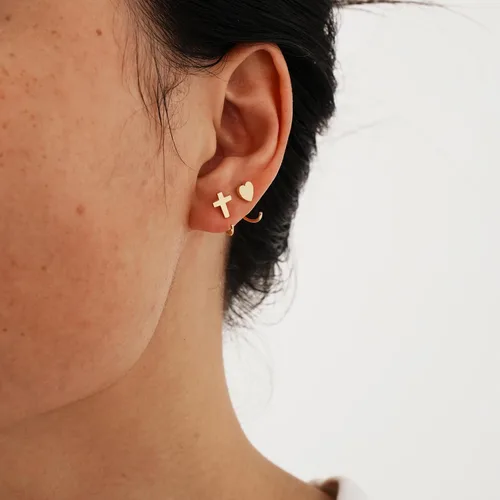 Vista 3 de CHIC & ARTSY Aretes de aro de plata de ley 925, pequeños aretes de aro de bola, barra, estrella, luna, corazón, cruz, punto, triángulo, medio aro
