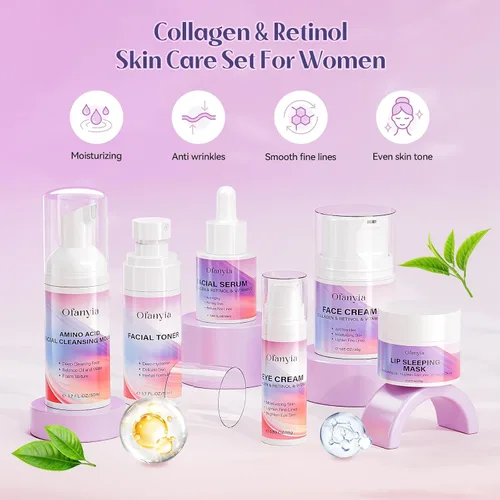 Vista 2 de Juego de cuidado de la piel con retinol de colágeno, 6 piezas antienvejecimiento con limpiador hidratante, crema de ojos, tónico, crema y máscara