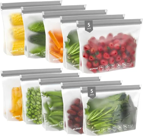 Vista 16 de IDEATECH Paquete de 12 bolsas de almacenamiento de alimentos aptas para lavavajillas, bolsas de congelador sin BPA, bolsas reutilizables