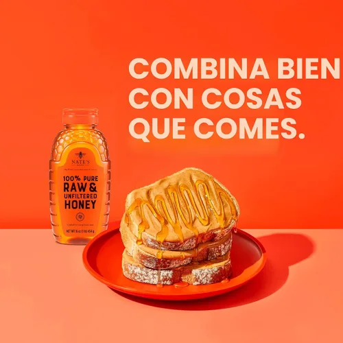 Vista 2 de Nate's - Miel 100% pura, cruda y sin filtrar - Sabor galardonado, botella exprimible de 16 onzas