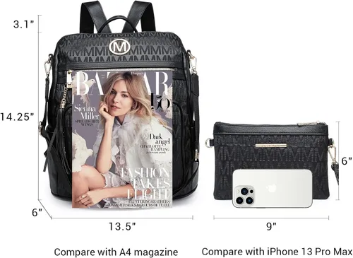 Vista 54 de MKP COLLECTION Mochila de moda para mujer, bolsa convertible grande para mujer, mochila de viaje, bolsa de hombro, juego de 2 piezas con borla, Beige
