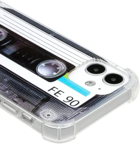 Vista 7 de FAteamll Funda para iPhone 12 Mini, acabado mate, resistente, suave, con esquinas reforzadas, TPU suave, parachoques retro, funda de cinta de casete