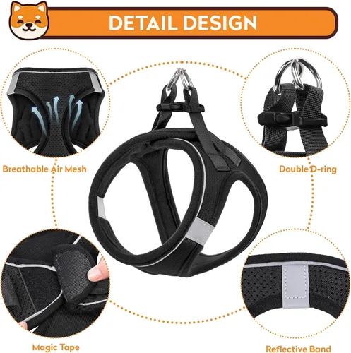 Vista 2 de Arnés para perro con juego de correa, arnés sin tirones para mascotas con 2 clips para correa, chaleco acolchado suave ajustable para perros y gatos