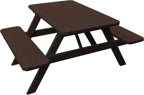 Vista 16 de Amish-Made - Mesa de picnic rectangular de pino para exteriores de 44 pulgadas con bancos adjuntos, color negro Negro (Black Paint)