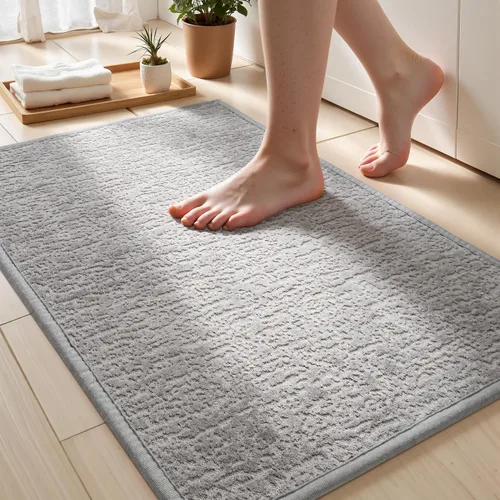 Vista 21 de Tapetes de baño antideslizantes delgados para debajo de la puerta, tapetes de baño de secado rápido absorbentes con respaldo de goma trenzado