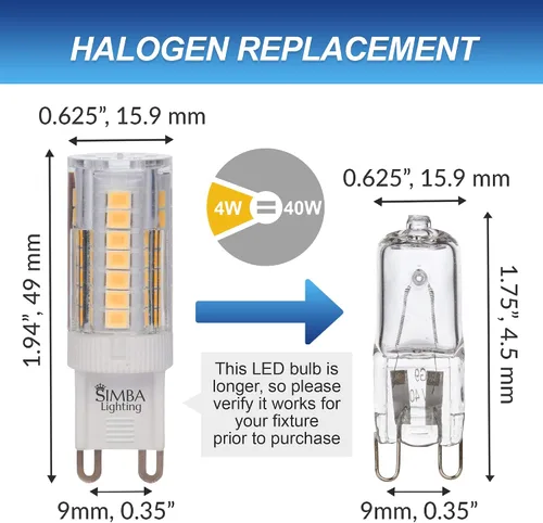 Vista 6 de Simba Lighting Bombilla LED G9 (paquete de 5) 4 W T5 40 W halógena de repuesto para colgantes, luces de techo, lámpara de escritorio, aplique