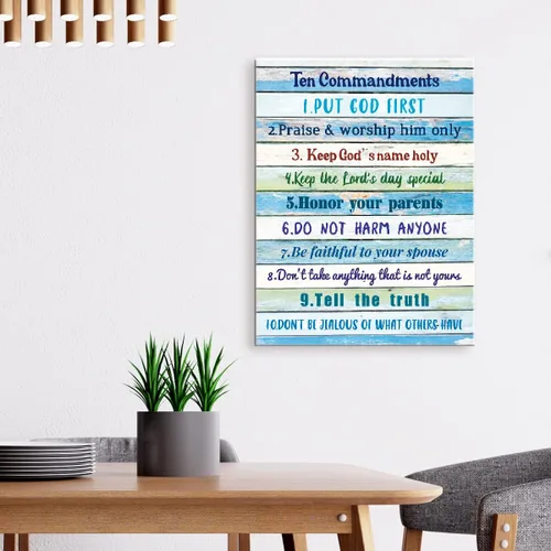 Vista 3 de LISTNGBO Arte de pared con los 10 mandamientos para niños, decoración de pared de diez mandamientos para niños, versículos de la Biblia, arte
