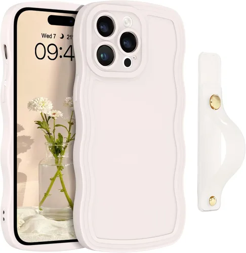 Vista 11 de GUAGUA Funda para iPhone SE 2022/2020, Funda para Teléfono iPhone 7/8 Diseño Lindo de Forma de Onda Rizada TPU Suave con Correa de Muñeca Soporte