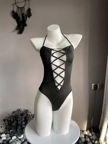 Vista 5 de SINGUYUN Body de anime para cosplay, lencería para mujer, vestido kawaii, con cordones, hueco japonés, lencería sexy