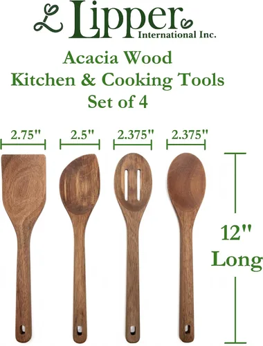 Vista 2 de Lipper International Herramientas de cocina de madera de acacia, juego de 4