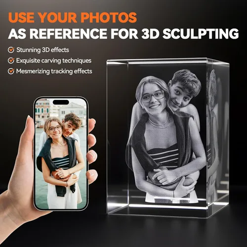 Vista 2 de Q&K Regalo de fotos de cristal 3D, foto 3D personalizada grabada en luces nocturnas de cristal, lámpara grabada personalizada para mascotas