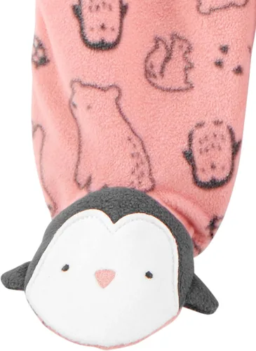Vista 4 de Simple Joys de Carter's - Paquete de 2 pijamas de algodón y forro polar con pies para bebé niña, para dormir y jugar Zorro azul/melocotón animal