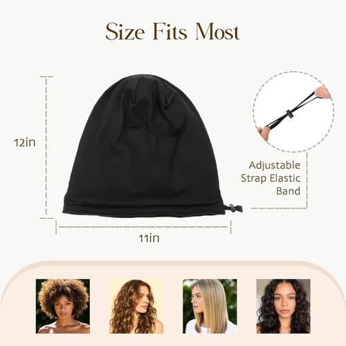 Vista 4 de 2 gorros de seda ajustables para dormir, gorro de dormir con forro de satén para mujeres y hombres, gorro de seda para el cabello holgado.