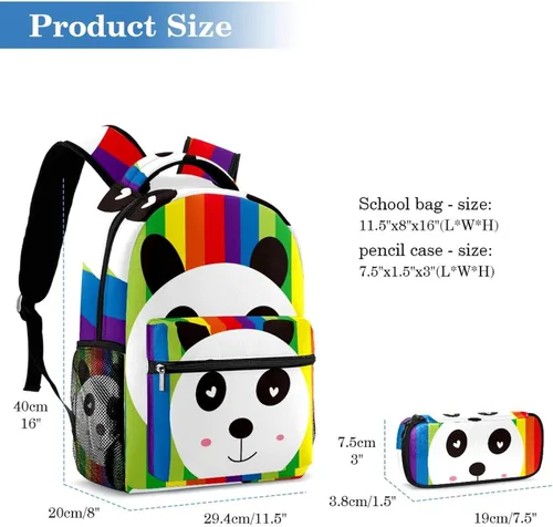 Vista 2 de Lightweight Backpack Pencil Case CombinationBookbag Pen PouchStationery BagLove Original Panda Printing