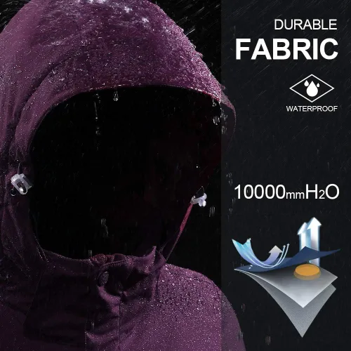 Vista 46 de CAMEL CROWN - Chamarra de esquí para mujer, impermeable, con capucha desmontable, rompevientos, forro polar, parka para lluvia