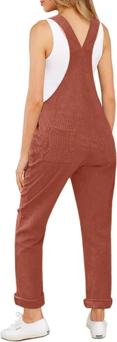 Vista 2 de LookbookStore Overol de pana para mujer, con tirantes ajustables, overol de moda con bolsillo