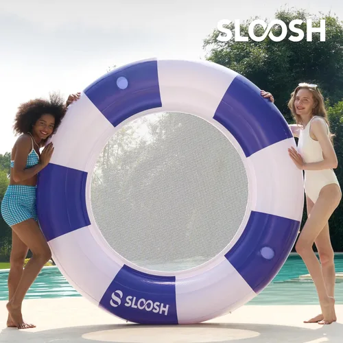 Vista 6 de SLOOSH Flotador inflable para piscina con malla, flotadores de piscina de 80 x 80 pulgadas, doble anillo redondo para adultos, balsa flotante