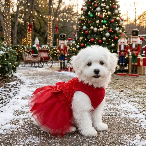 Vista 5 de Kirei Sui - Vestido rojo de Navidad para perros y gatos pequeños, talla XS Blanco