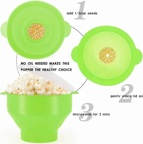 Vista 2 de The Original Popco - Popco - Palomitas de maíz de silicona para microondas con asas, tazón plegable sin BPA y apto para lavavajillas