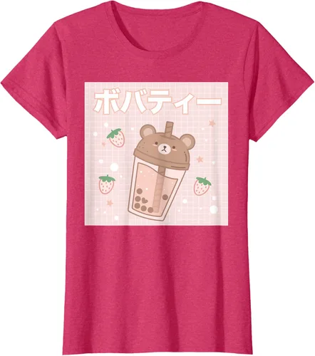 Vista 10 de Camiseta estética Kawaii con diseño de oso lindo y té con leche burbuja, talla S Blanco