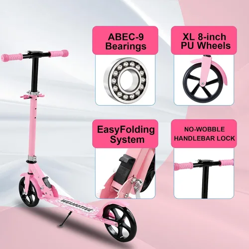 Vista 4 de Kick Scooter for Kids Ages 6+, Teens & Adults, Adjustable Handlebars, Rear Brake, Big Wheel Foldable Scooter for Indoor & Outdoor