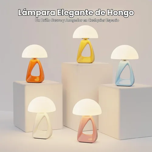 Vista 8 de Lámpara de hongo, pequeña lámpara de mesa para dormitorio, lámpara de noche creativa geométrica con base de cerámica, lámpara de mesa auxiliar