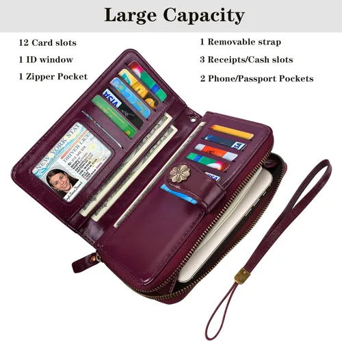 Vista 3 de Carteras para mujer soporte de múltiples tarjetas cartera de embrague organizador de tarjetas monedero para mujer con correa de muñeca