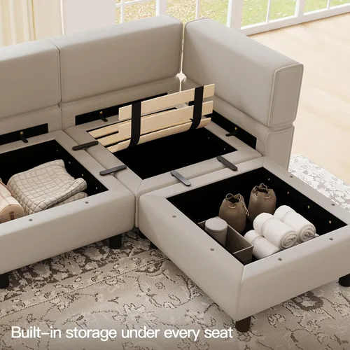 Vista 4 de Belffin Sofá modular de gran tamaño con tumbonas dobles en forma de U, sofá seccional reversible con almacenamiento de terciopelo gris