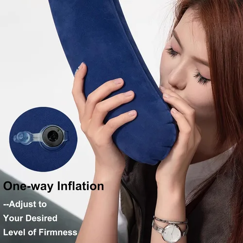 Vista 6 de Almohada inflable del cuerpo del viaje, almohada del cuello del avión para Azul marino