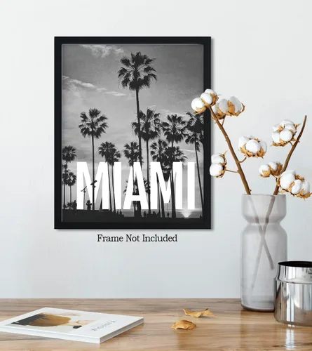 Vista 5 de Arte de pared en blanco y negro de Miami - Decoración de habitación FloridaRoom - Destino de viaje Decoración del hogar - Gran recuerdo