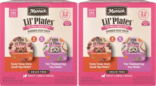 Vista 13 de Merrick Lil' Plates - Alimento húmedo sin cereales para perros pequeños, receta Petite Pot Pie, 12 envases de 3.5 onzas