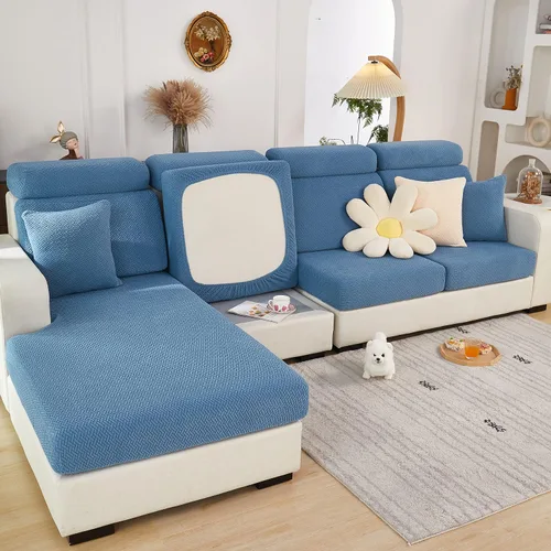Vista 16 de OKYUK Fundas universales para sofá en forma de L resistentes al desgaste, funda para sofá chaise lounge, protector de muebles elástico Tejido Beige