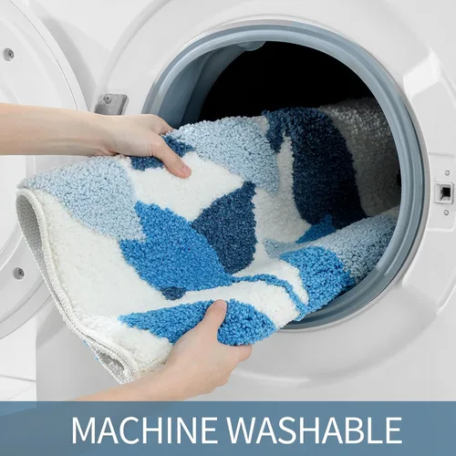 Vista 7 de Gibelle Alfombra de baño azul, antideslizante, fuerte y absorbente de agua, tapete de baño de microfibra de felpa, lavable a máquina, tapete