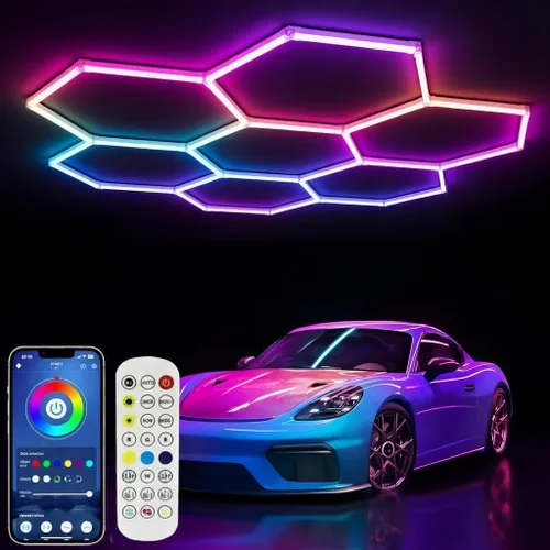 Vista 11 de 25Pack RGB Hexagon Lights,Music Sync 5Hex LED Hexagon Lights,RGB 358 Kinds of Changes Dimmable Speed-Adjustable DIY Color-Changing Lights Smart App