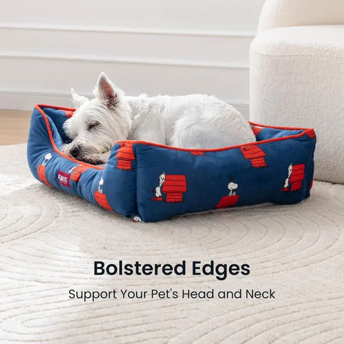 Vista 8 de Berkshire Peanuts® Cama para perros y gatos, almohadilla de felpa de forro Poses de casa para perros Snoopy regular azul marino