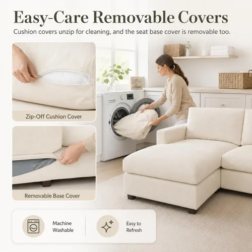 Vista 4 de Sofá modular de nube seccional, moderno sofá en forma de L con otomana, 100 pulgadas, 3 plazas de felpilla para asiento profundo para sala de estar