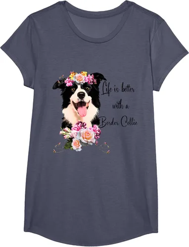 Vista 19 de Life is Better With a Border Collie - Camiseta de perro lindo con flores, gris, S Gris Oscuro