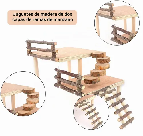 Vista 6 de Juguetes de escalada de hámster, accesorios de jaula de juguetes, plataforma de actividades de dos niveles para hámster con puente, juguetes