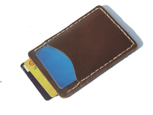 Vista 5 de Handcrafted Front Pocket Card Holder, Leather Minimalist Cardcase, Credit Card Holder, 3 Card Slots Unlined all-cow Pickup Bag