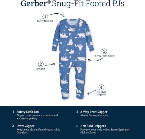 Vista 6 de Gerber Pijama unisex para bebé y niño pequeño, suave, con pies, con viscosa hecha con eucalipto