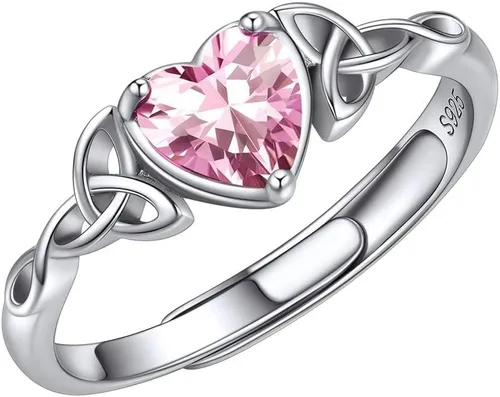 Vista 15 de ChicSilver Anillo de promesa de plata de ley 925 con nudo celta/corazón Claddagh en forma de corazón con piedra natal para mujer