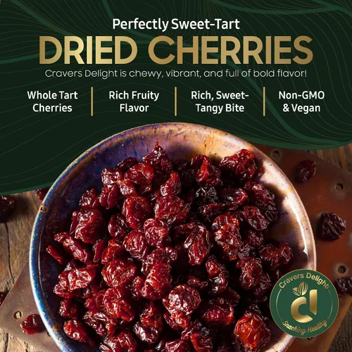 Vista 3 de Cravers Delight Cerezas secas endulzadas – Frutas secas sin hueso de cereza ácida, bajo azúcar añadido, ideal para hornear, mezclar y coberturas