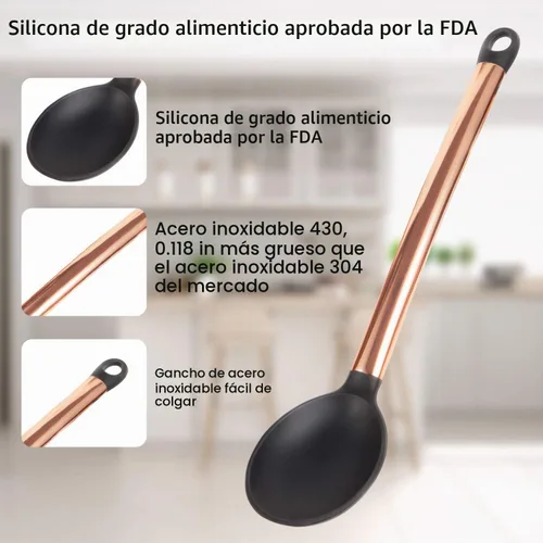Vista 5 de MIBOTE Juego de utensilios de cocina de silicona, mango de madera, café